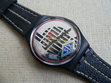 Big Enuff Swatch Watch Black leather band GB151BL